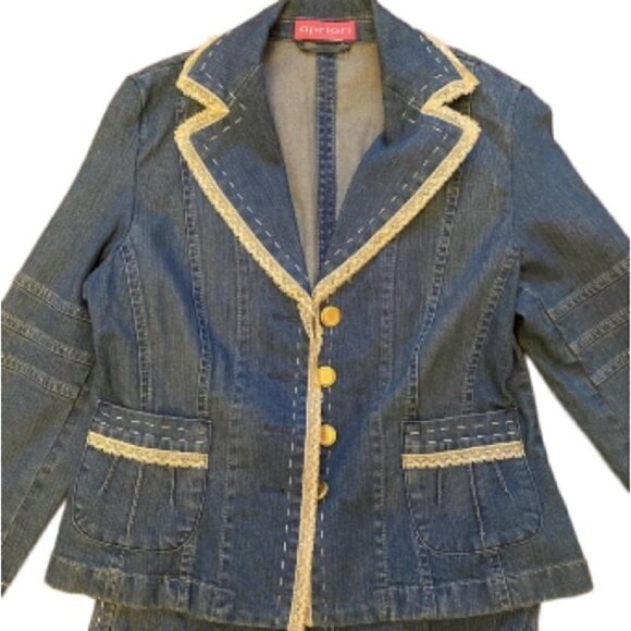 A Priori Denim Jacket with Lace Detail and Pockets - Picture 1 of 8